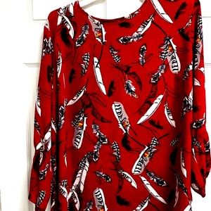 Long sleeve feather print blouse